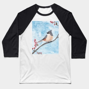 Tufted Titmouse with Holiday Berries Baseball T-Shirt